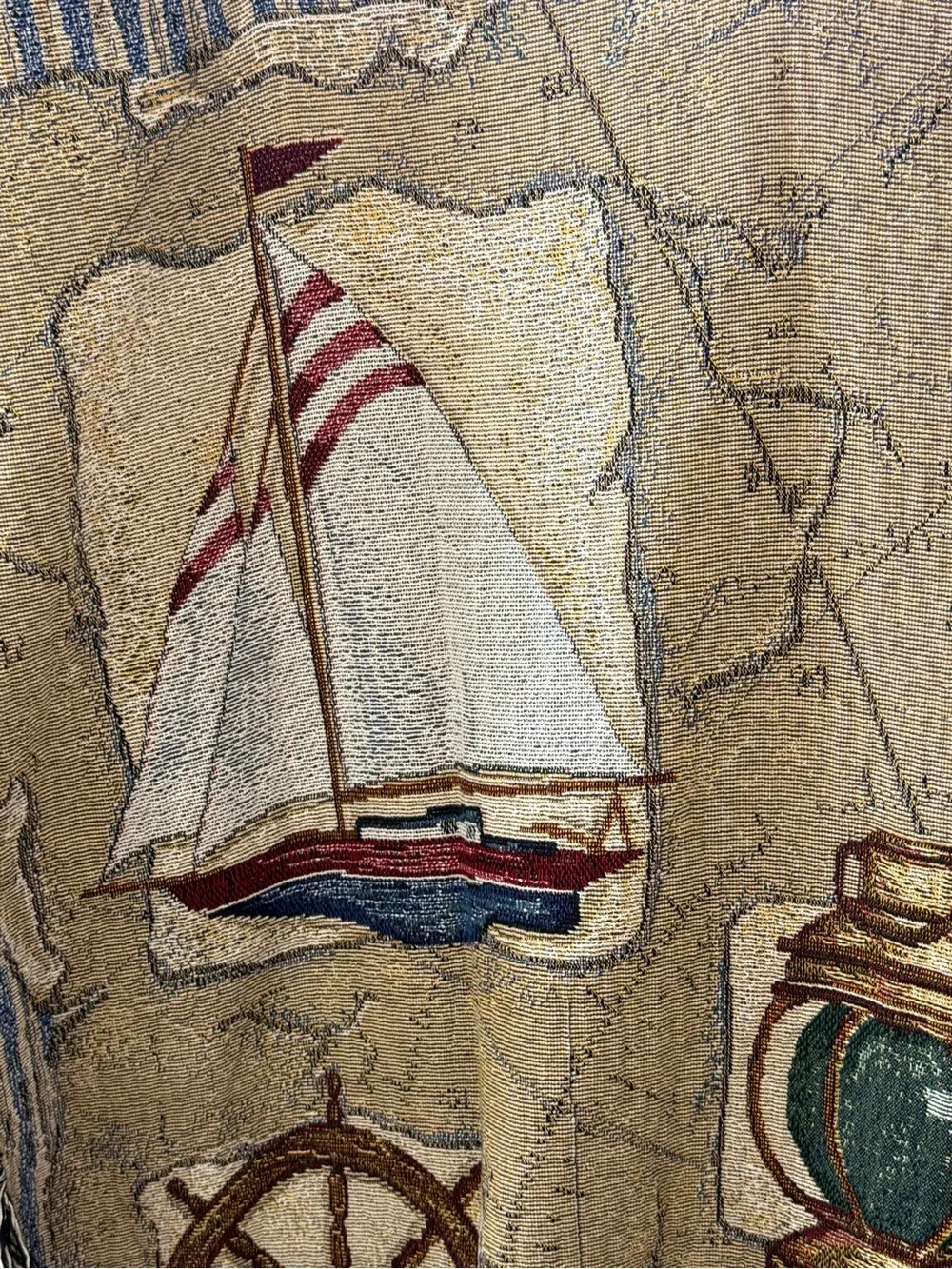 Nautical Tapestry Throw Blanket - Sailboat, Lighthouse & Bell Motif